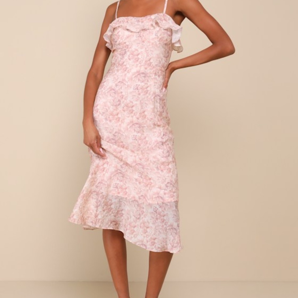 Lulus Cherished Sweetheart Dusty Pink Floral Bustier Midi Dress - Size XL - Picture 1 of 6